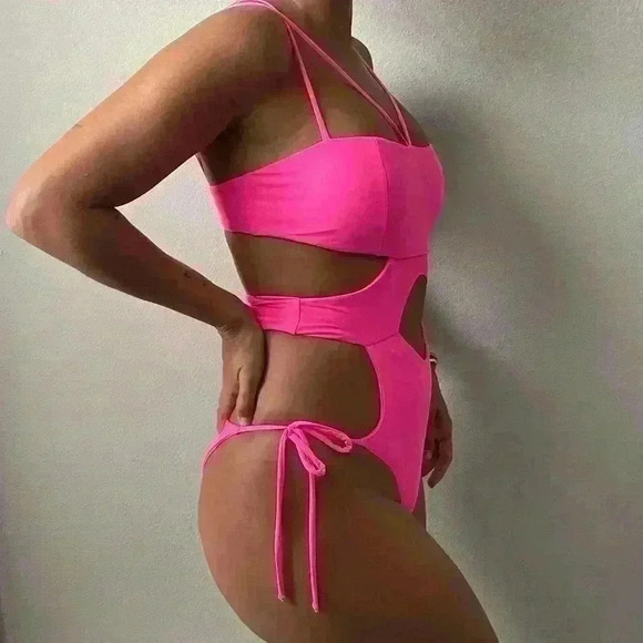 Keva J. - NWT Cut Out Pink Swimsuit Monokini Sz Small - Picture 11 of 12